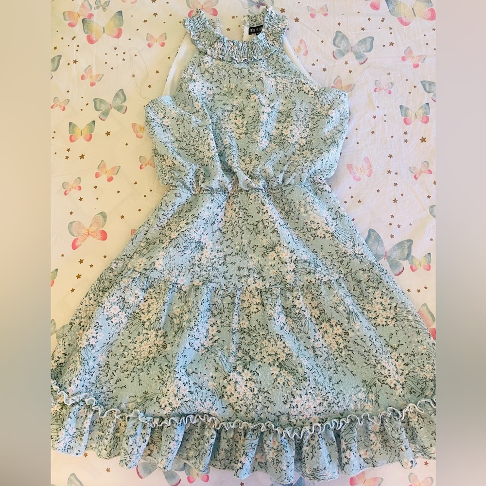 Floral Kids Dress in Blue and White